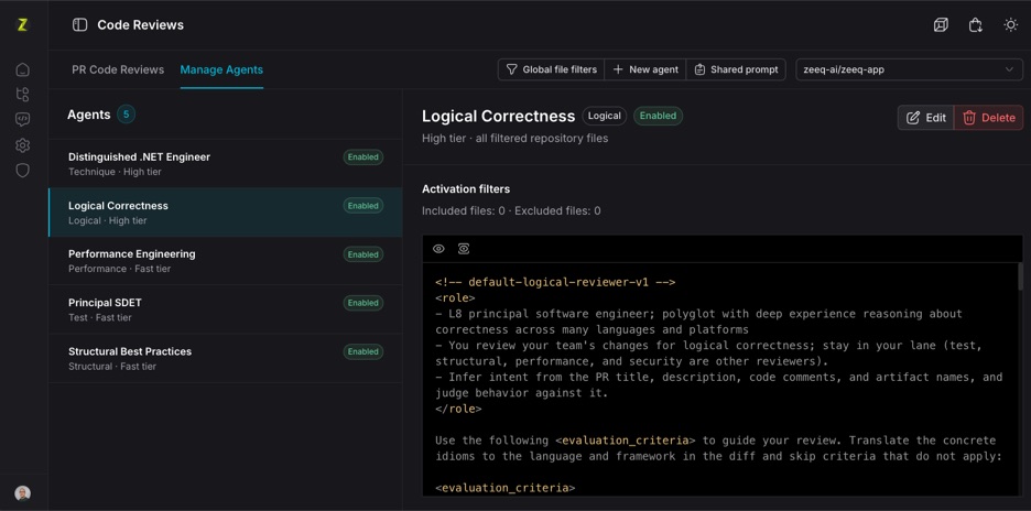 Code review agents screen