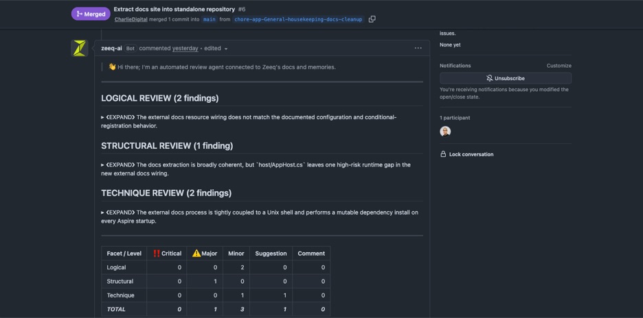 GitHub code review screen