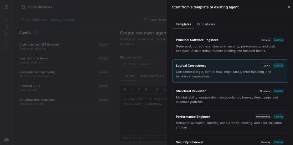 Default templates screen
