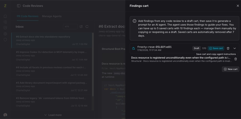 Findings cart screen
