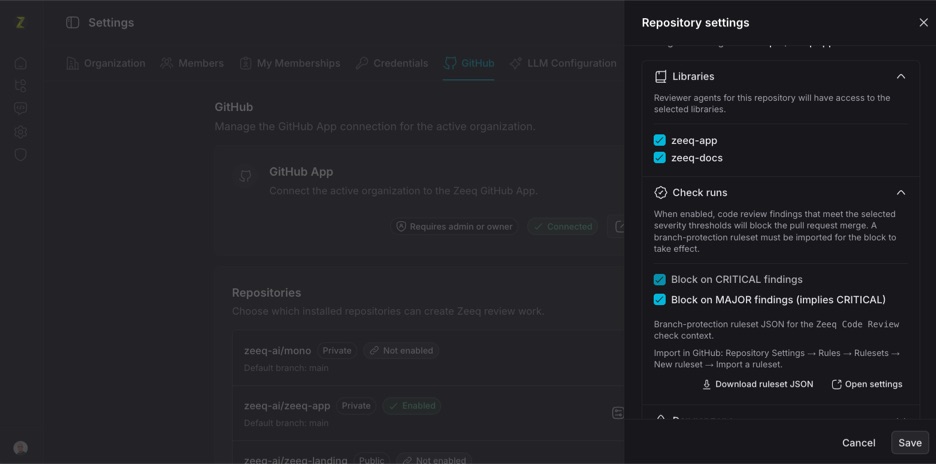 GitHub check runs screen